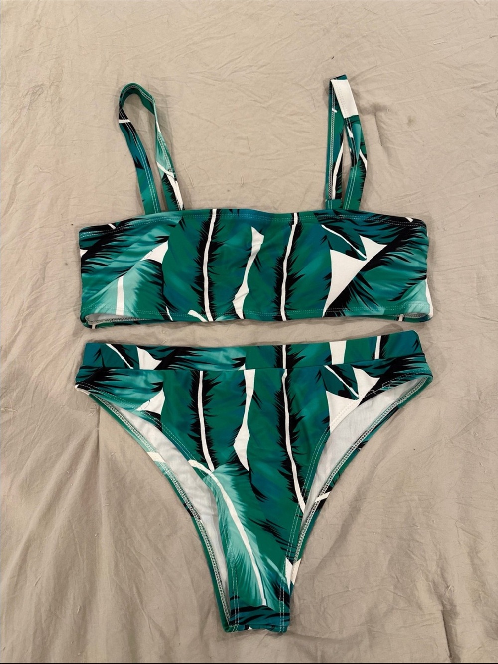 SHEIN Green Palm-Print Bikini Set